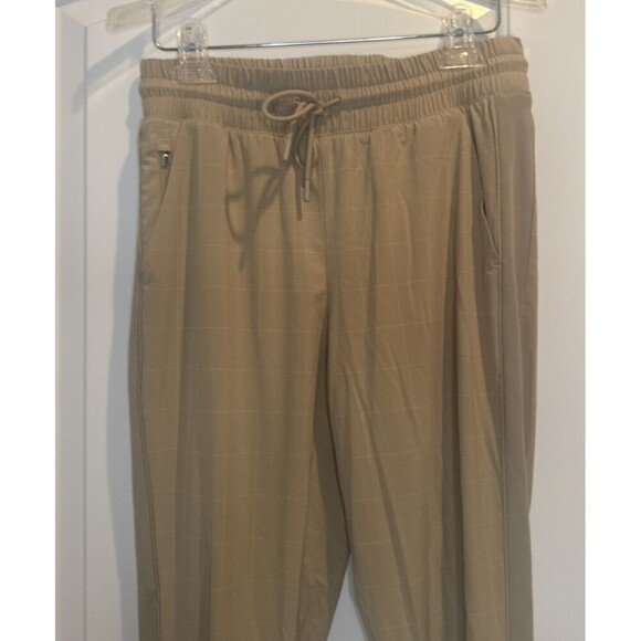 Athleta Women’s BROOKLYN TEXTURED JOGGER WINDOWPANE TAUPE Sz 4 Stretch Pockets - Picture 2 of 13